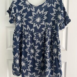 Free People Blue and White  Short Sleeve Dress